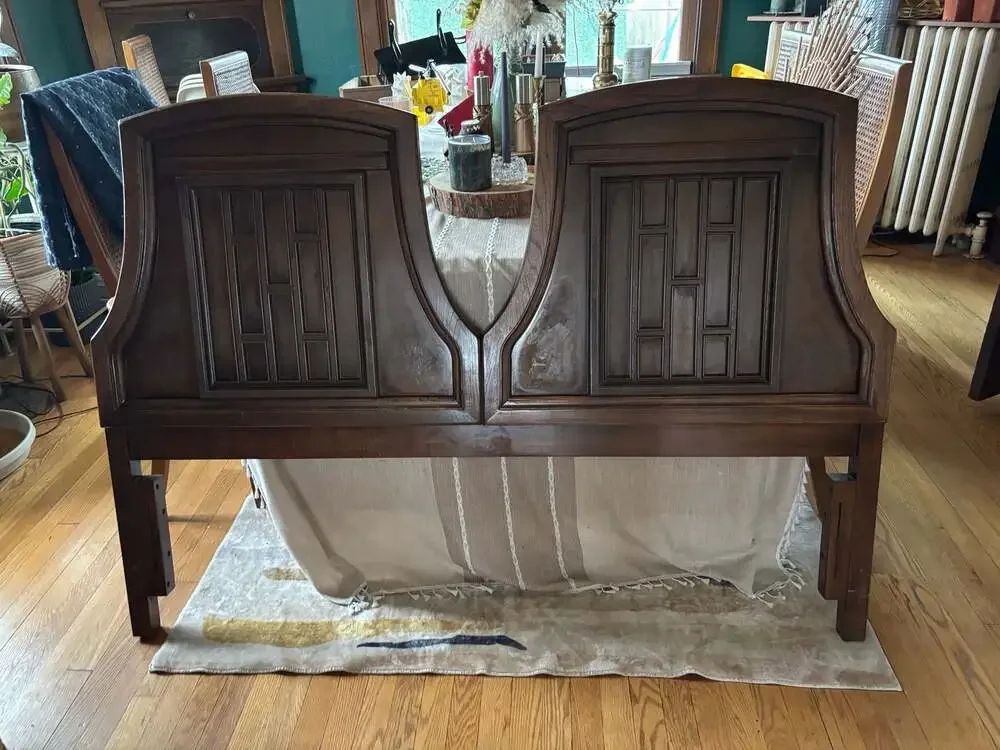 Vintage Pulaski Modern Brutalist Walnut Queen Size Headboard
